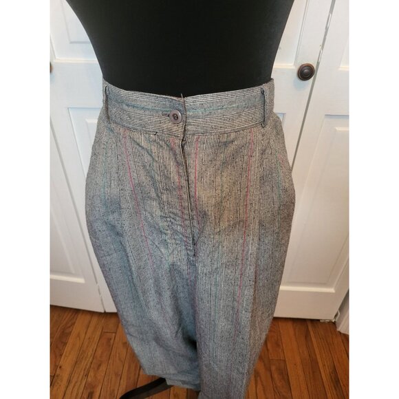 Vintage 80's Gray/Pink Pinstripe Pleated Pants 12 High Waisted Preppy Old Money - Picture 3 of 8